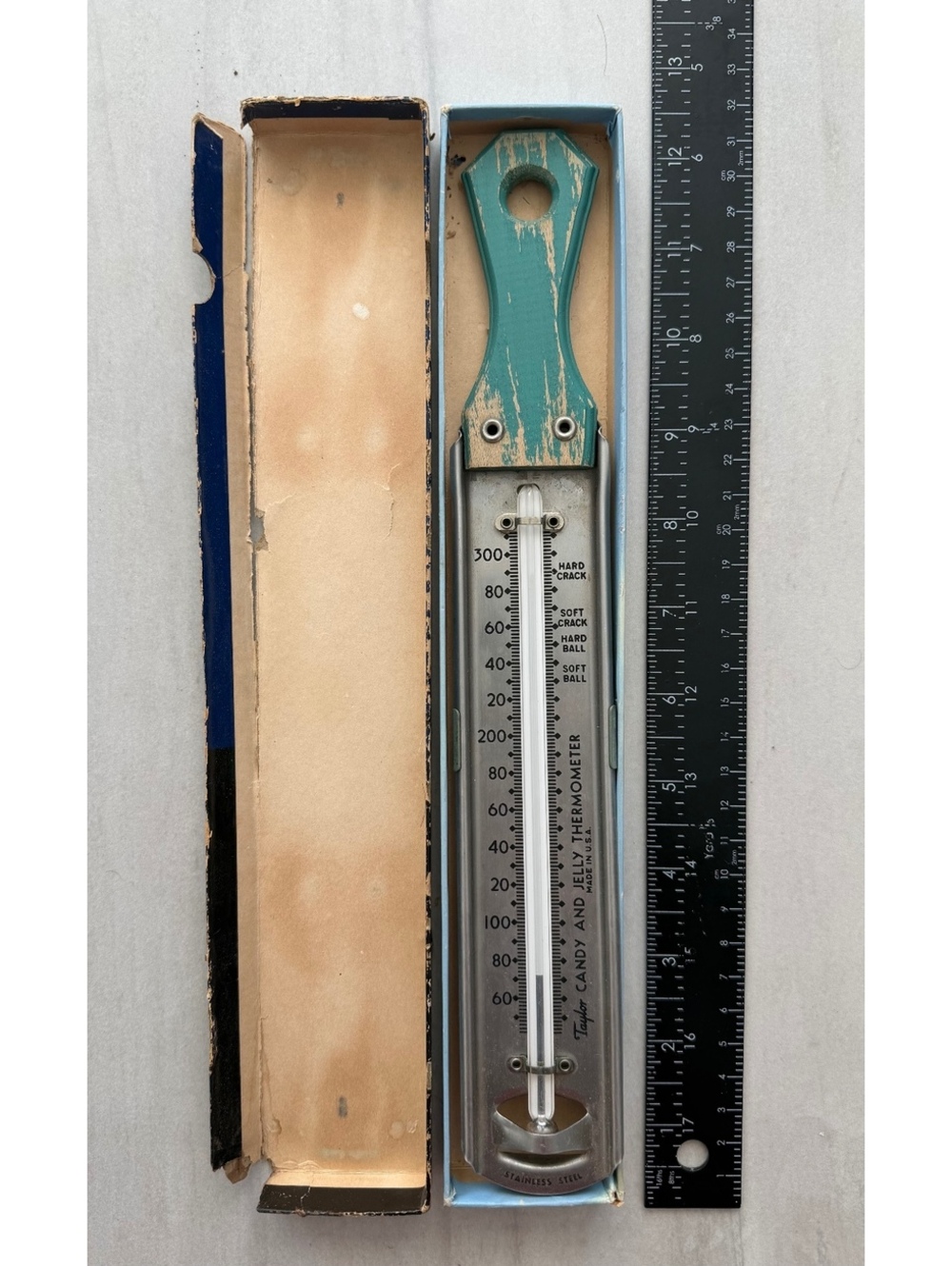 Vintage Taylor Candy and Jelly Thermometer Stainless Steel Wood Handle with Box
